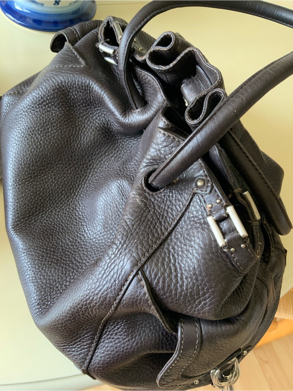 Cole Haan Dark Brown Pebbled Leather Shoulder Bag - Picture 2 of 10